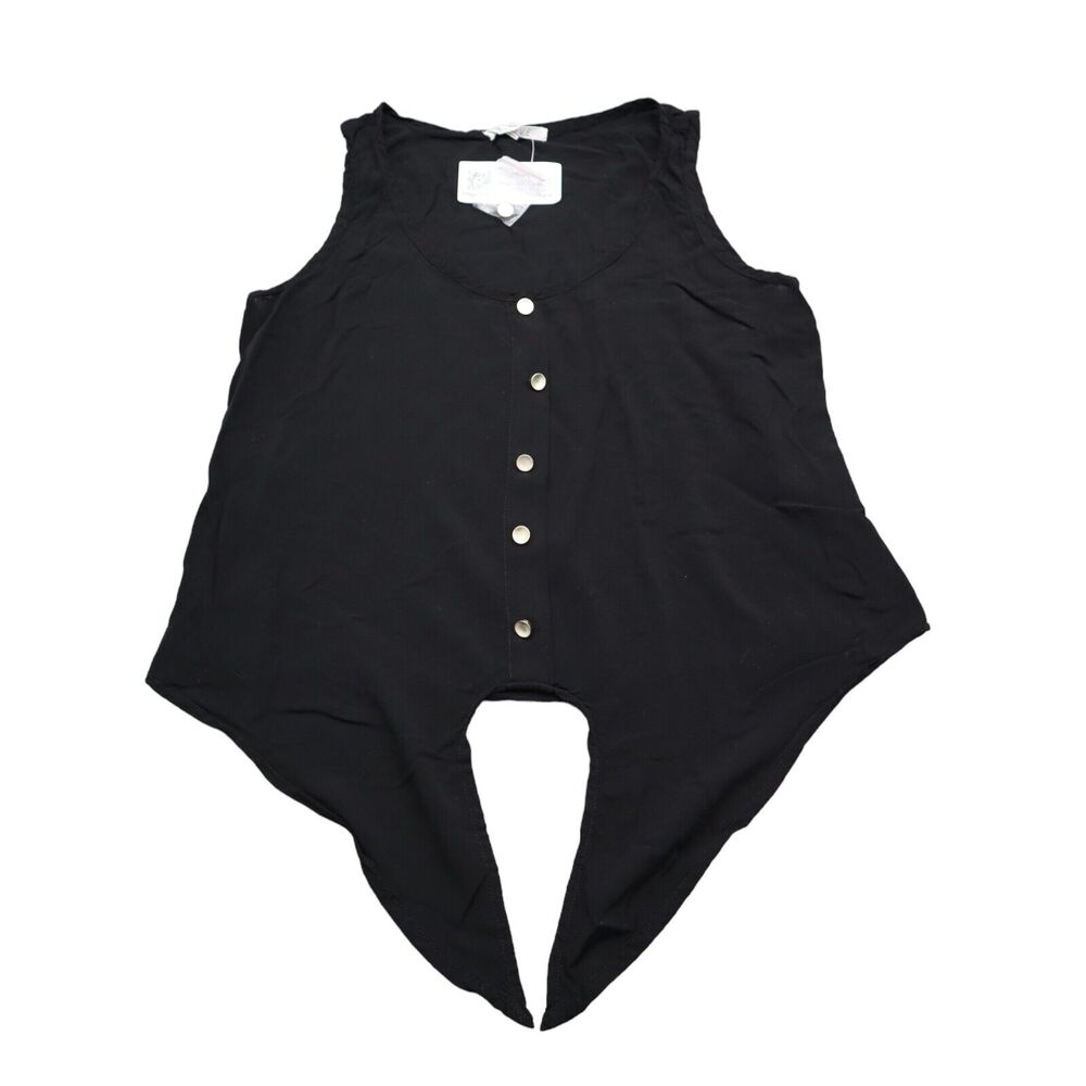 Active Shirt Womens S Black Sleeveless Scoop Neck Front Tie Pullover Top